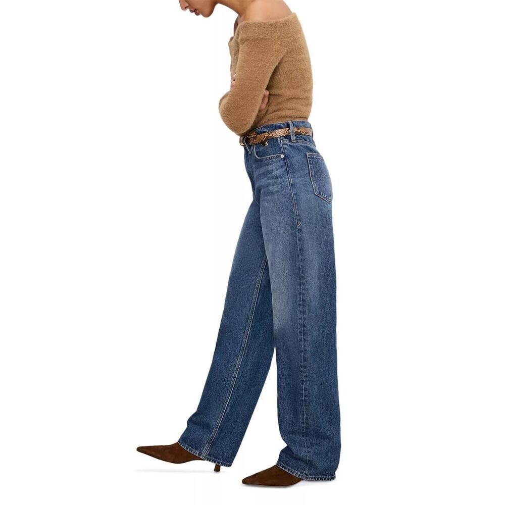 159$ Good American High Rise Barrel Denim Jeans Indigo 740 Size 12 Dark Blue - Picture 2 of 5